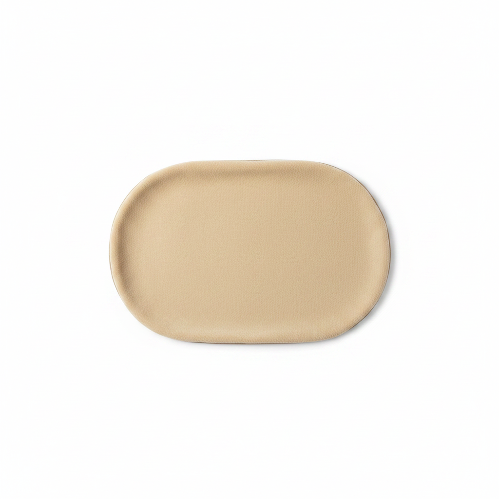 Oval flat pet sleeping mat in warm beige short plush fleece