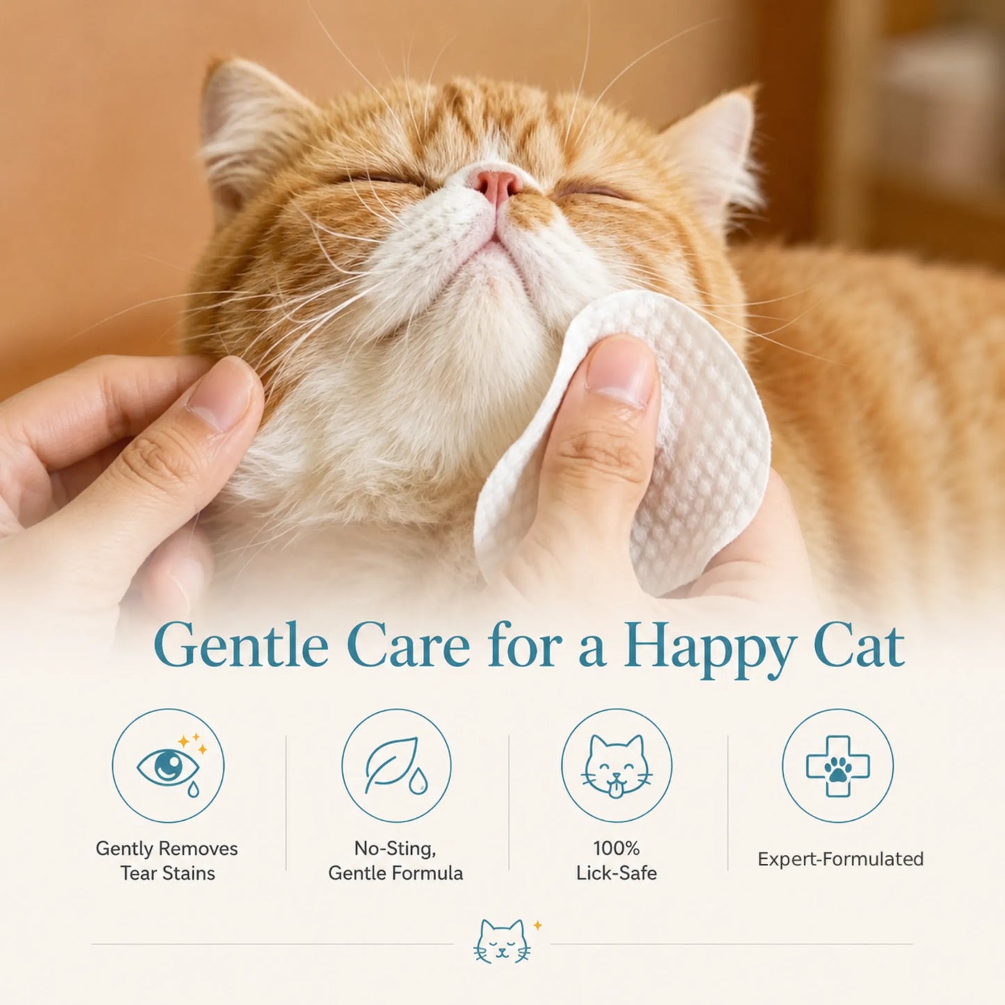 Gentle, No-Sting Cat Eye Wipes – Removes & Prevents Tear Stains